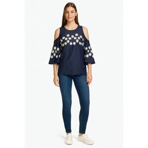 Peter Pilotto Embroidered Chambray Cold-Shoulder Top
